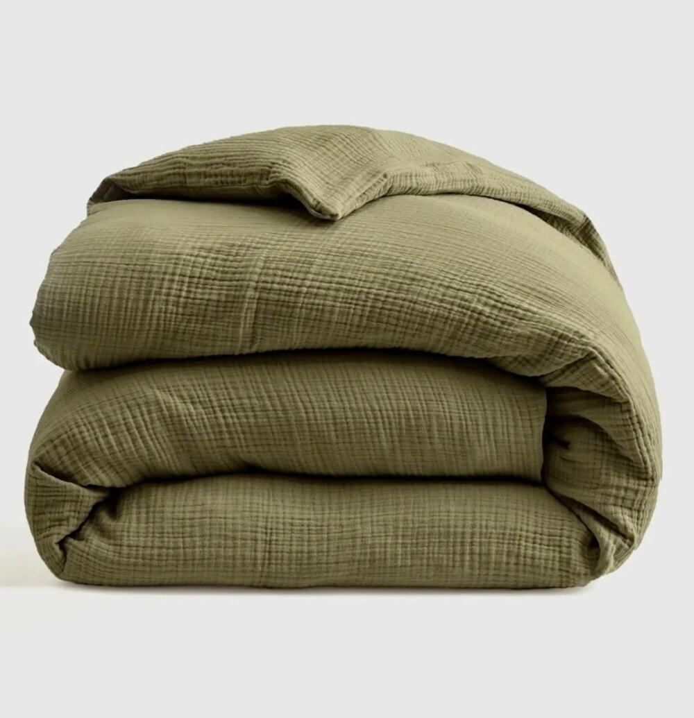 NWOT Quince 100% Organic Cotton Airy Gauze Duvet Cover Full Queen Olive $130MSRP